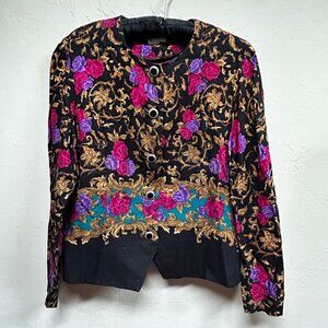 Vintage ILGWU Union Made Damon Petite Button-Front Floral Blazer Jacket Size 10
